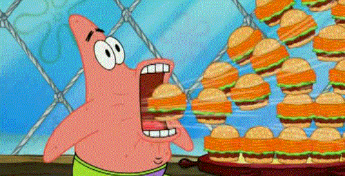 Patrick guzzling food down