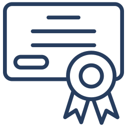 A simple illustration of a certificate with a decorative ribbon, symbolizing achievement or recognition.